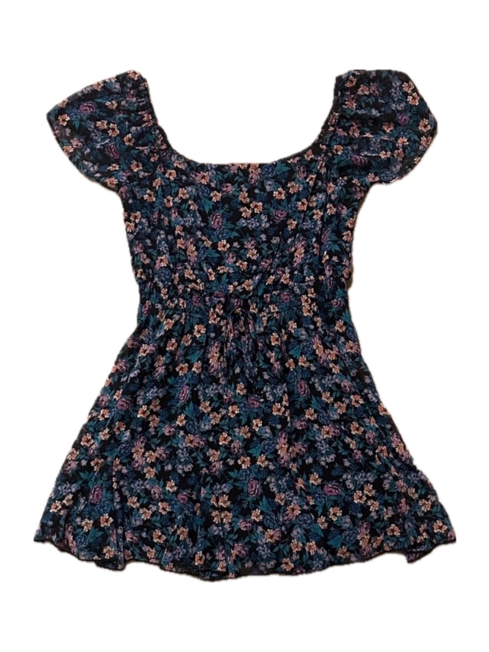 Row A Black Floral Mini Pleated Sundress